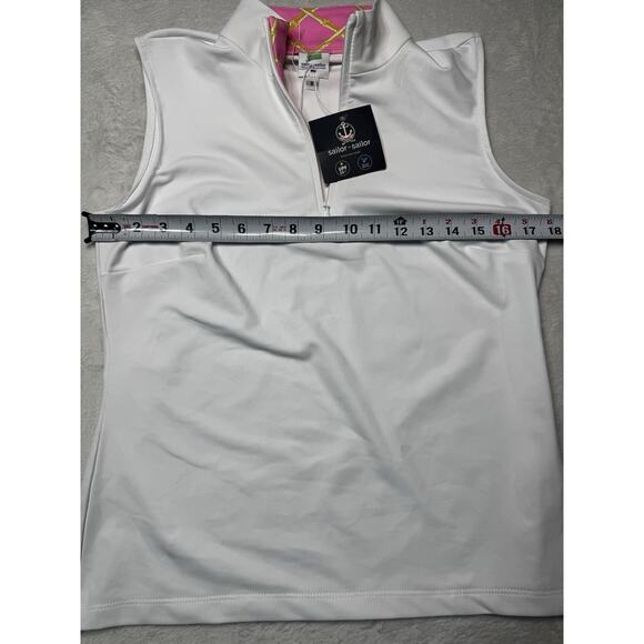 Sailor Sailor Sleeveless White 1/4 Zip Pink Bamboo Trim UPF 50+ Performance NWT - Picture 6 of 12